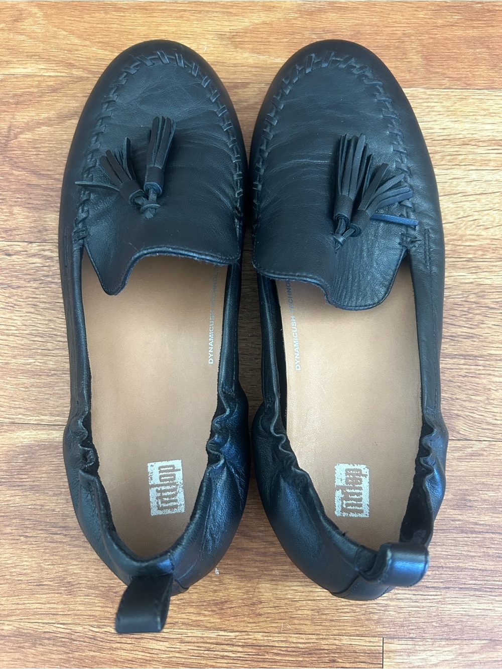 FitFlop Dynamicush Leather Tassel Loafers – Black – Women’s US 10